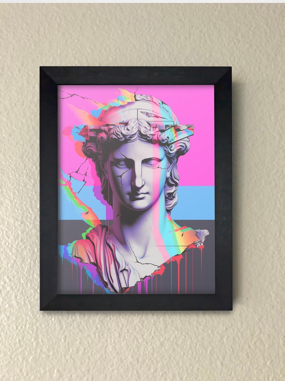 Modern Greek Statue Framed Wall Art Print – Vaporwave Bust Decor